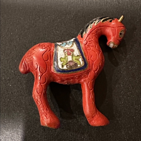 Jewelry - Rare Vintage Cinnabar Horse with White Cloisonné